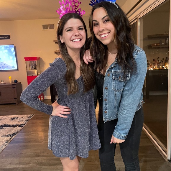 Free People Navy Knit Silver Metallic Mini Dress - Picture 2 of 8